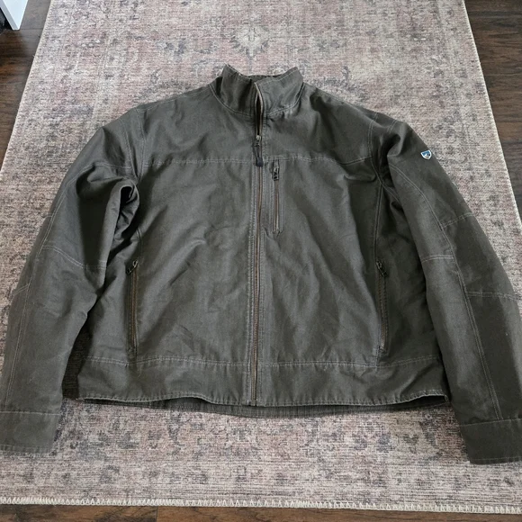 Kuhl Burr Jacket Mens XXL Gray Olive Green Zip-up Waxed Canvas Gunmetal Sty 1052 - Picture 2 of 13